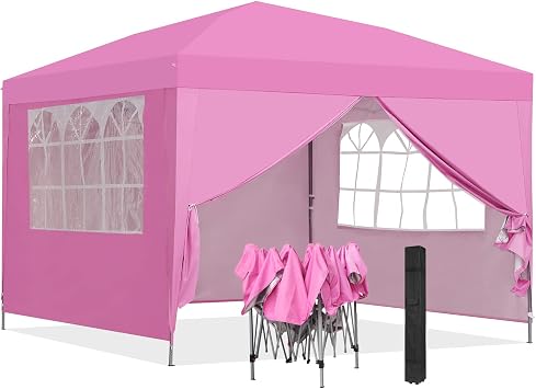 GDY 10x10ft Pop-up Paint Tent, Canopy Tent, Instant Shelter Portable Outdoor Canopies with 4 Removable Side Walls, Pink.
