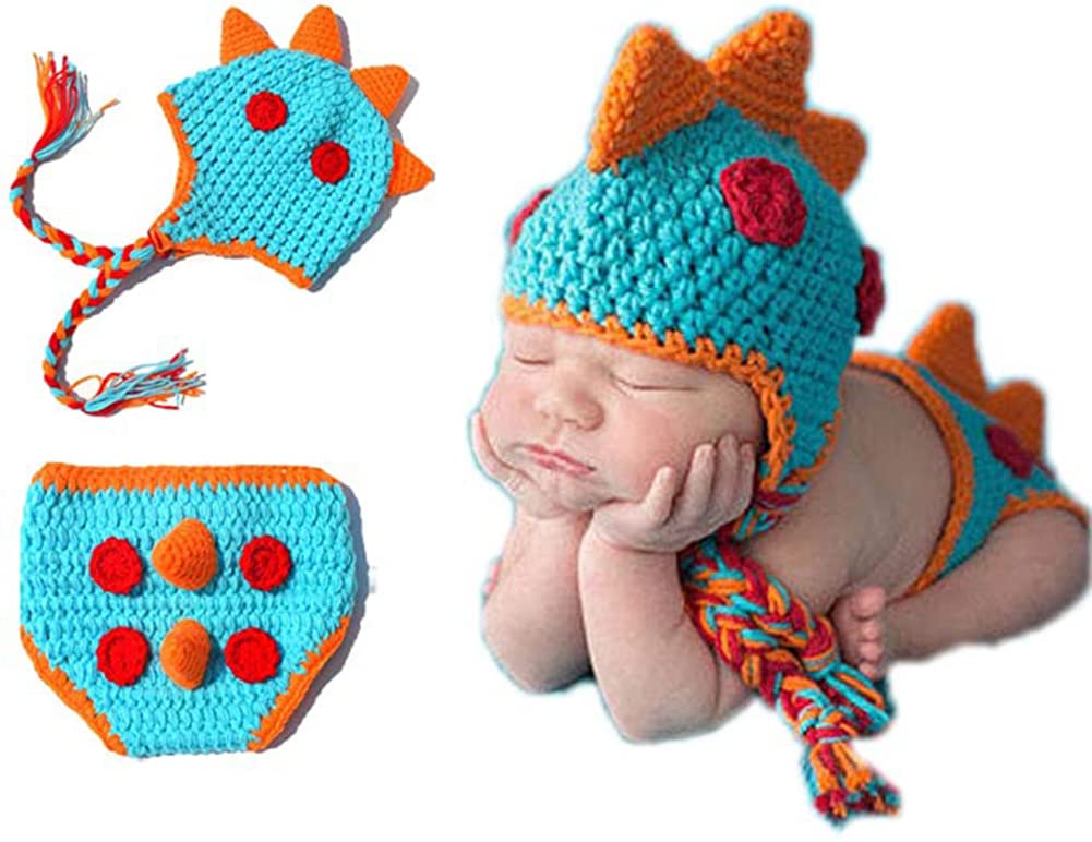KASTWAVE Baby Photography Props Newborn Boy Photo Shoot Clothes Crochet Outfits Photoshoot Costume Accessory for Baby Boys Girls Infant (Dinosaur)