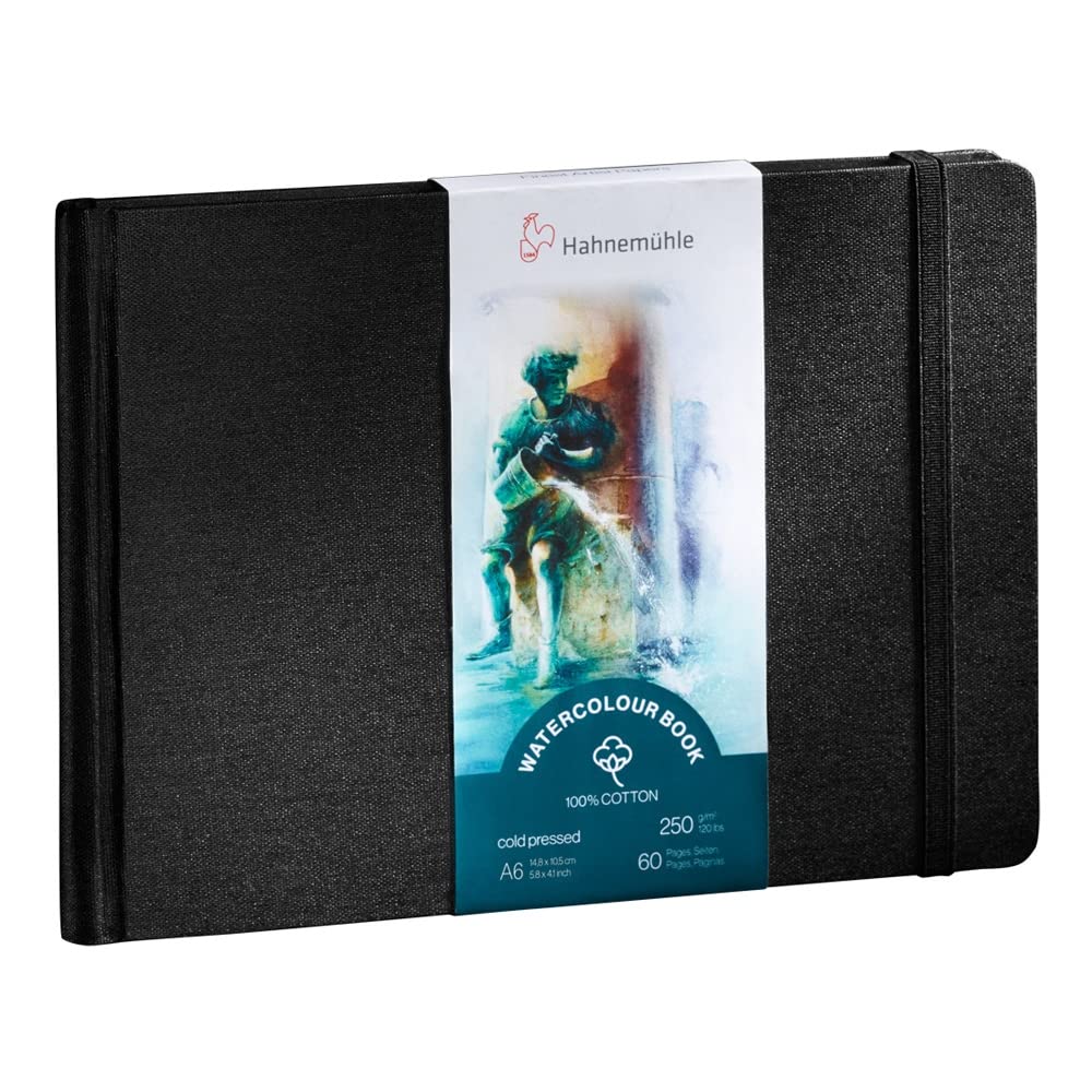Hahnemühle Watercolour Book 100% coton, 250 g/​m², mat, encollé en surface, 30 feuilles/​60 pages, livre d'aquarelle (A6 - format paysage)