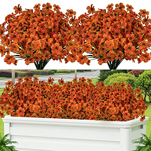 Lnoicy 24 Pcs Artificial Flowers for Outdoor,Plastic Flowers Decoration, UV Resistant Faux Flowers Shrubs, Artificial Plants for Indoor Outside Garden Home Wedding Farmhouse(Orange)
