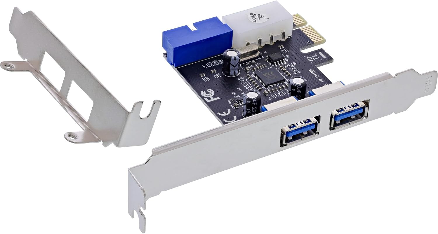 Inline PCIe USB 3.2 Card, 4X USB-A Ports (2 External + 2 Slot Brackets), 5 Gb/s, Low Profile, VL805, for Windows & Linux, 76666G