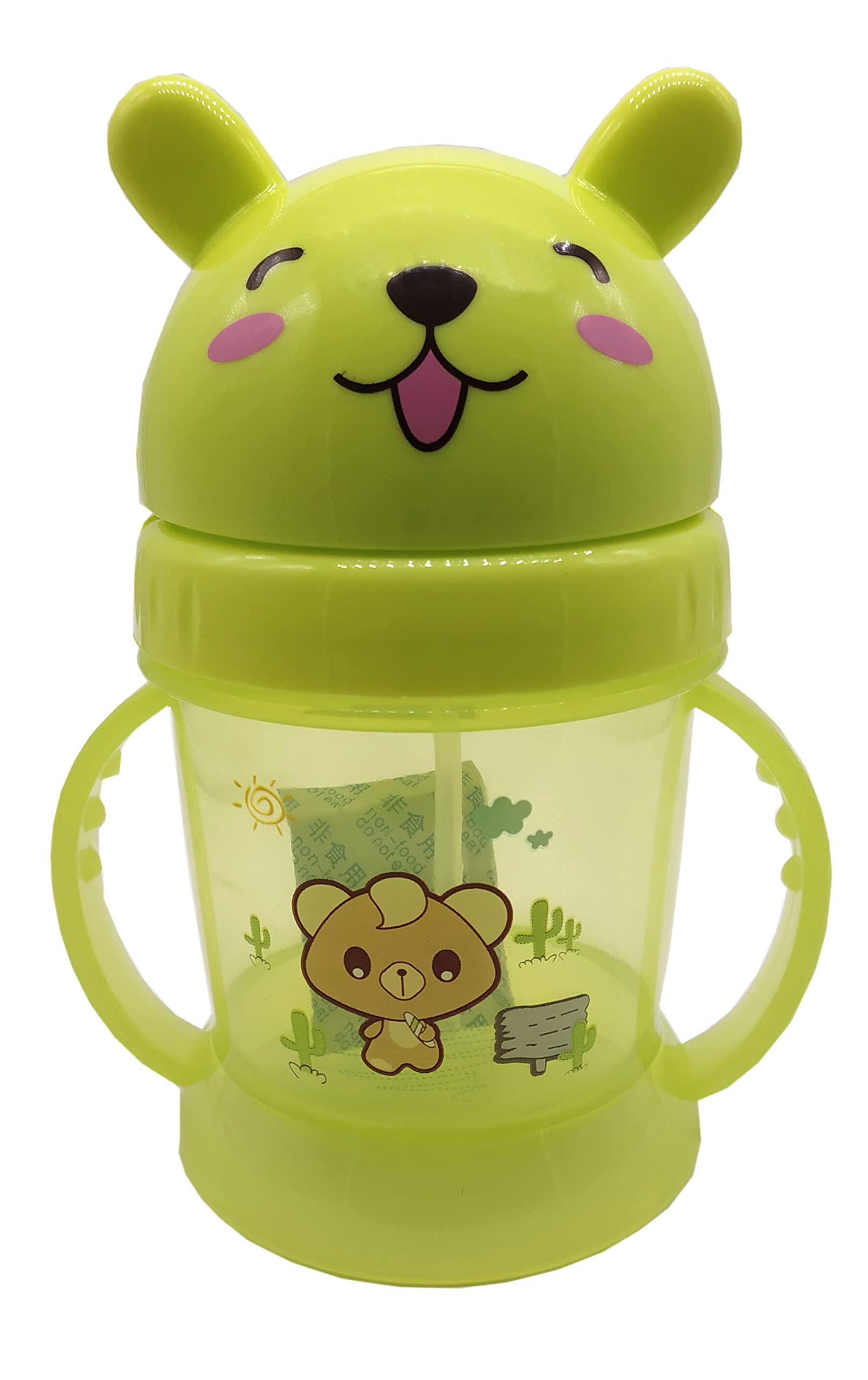 Te Quiti Baby Bottle for Kids sip Sipper Plastic Water Bottle spil Proof with Soft Silicon Sout and Straw BPA Free for Girls Boys Sipper Green Color (200ML)-image-7