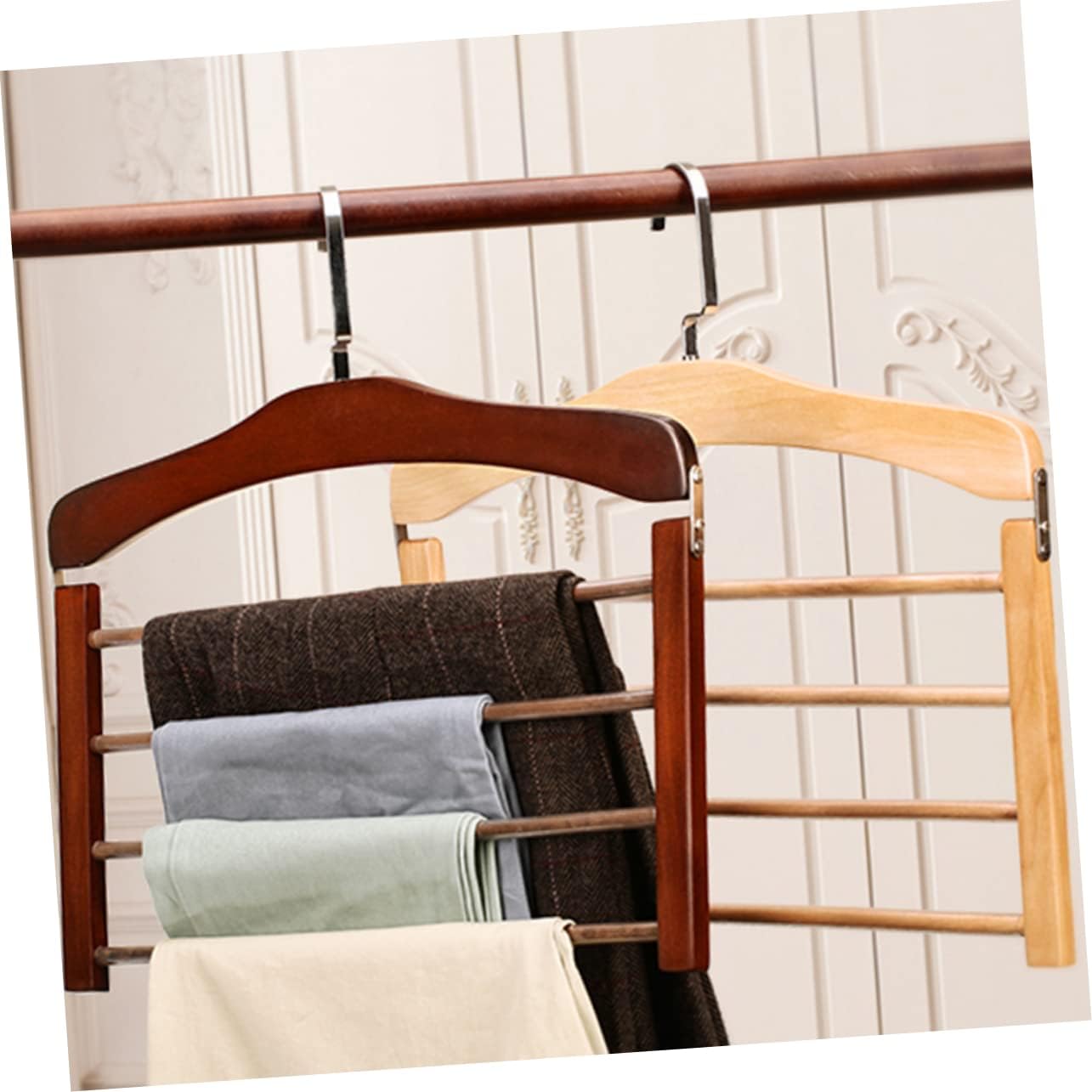 4pcs Wooden Clothes Rack Pant Hangers Clips Strong Non-Slip Pants Hangers Organizer