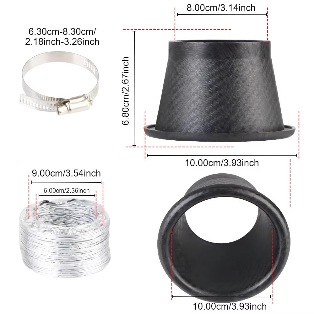 Manguera de admisión de aire Admisión Aire Parachoques Delantero Coche Juego Tubos Embudo Universal Boquillas Kit Tubo Ventilación Tuyere Entrada(Round)