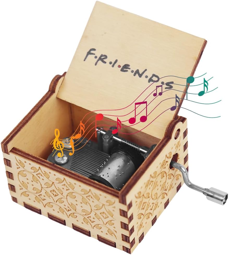 ZIBUYU® Wooden Vintage Hand Crank Music Box, 'Friends' Music Box Wooden Music Box Gift, Retro Engraved Music Box, Birthday Gift Desk Decoration Gift