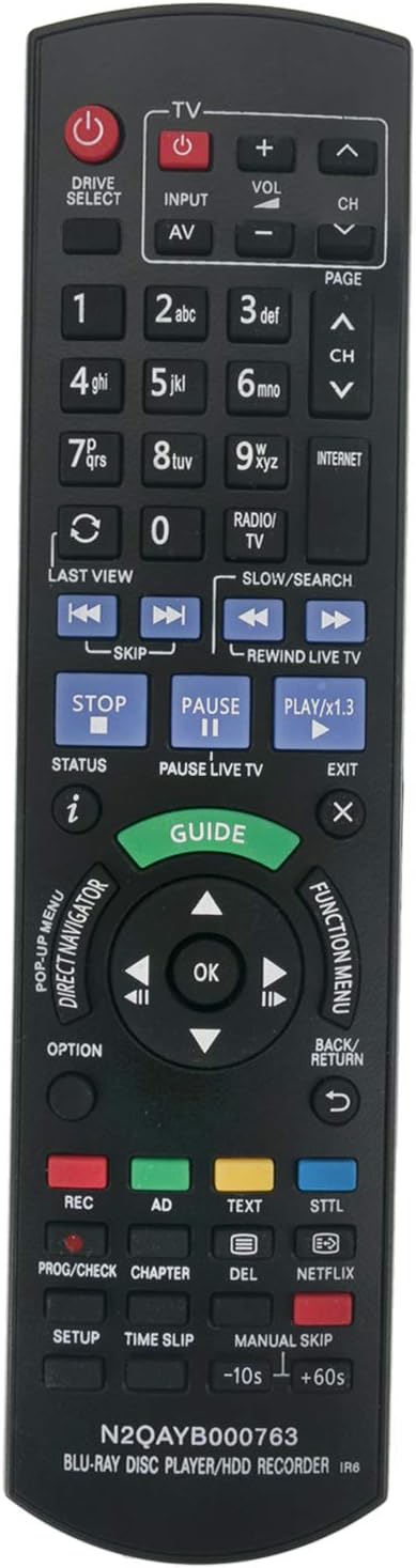VINABTY N2QAYB000763 Replace Remote Control For Panasonic Blu-Ray DMR-HW220EBK DMR-HW220GLK DMR-PWT530 DMR-PWT530EB DMR-PWT420 DMR-PWT420EB Diga dmr-pwt520 DMR-HW220 DMR-HW220EB DMR-HWT230 dmr-hwt130