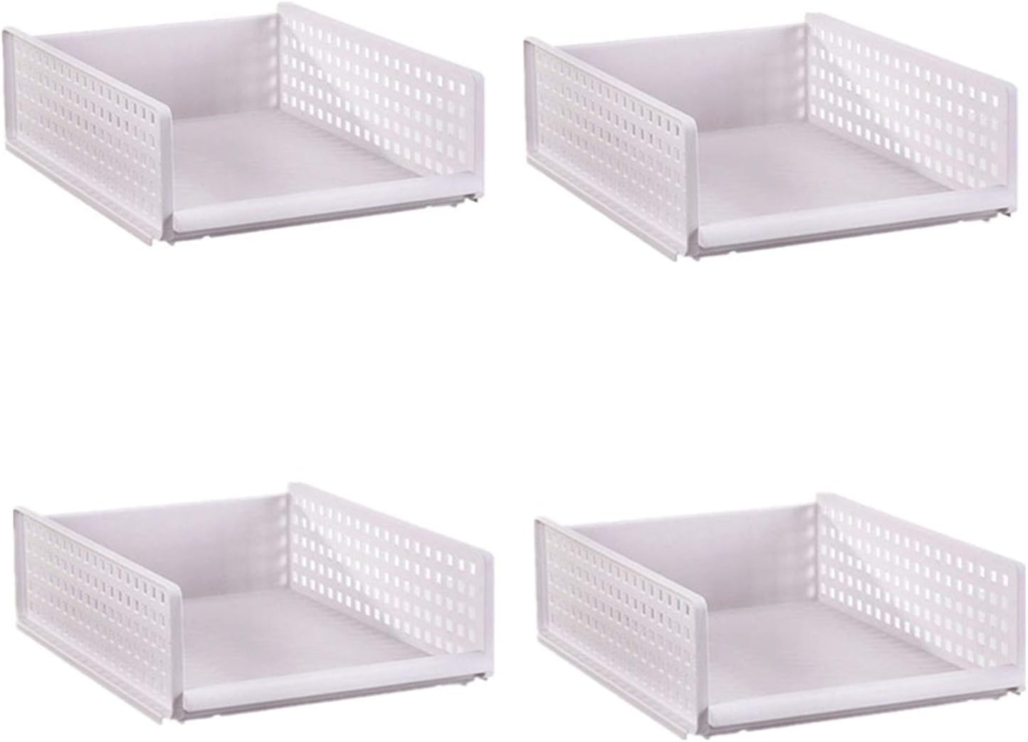 Wardrobe Organizers and Storage Box,U-HOOME 4-Pack Plastic Cupboard Organizer Stackable Baskets Closet Containers Cubes Organiser, Bedroom Laundry Fold Pull Out Drawer Dividers for Clothes (Small)