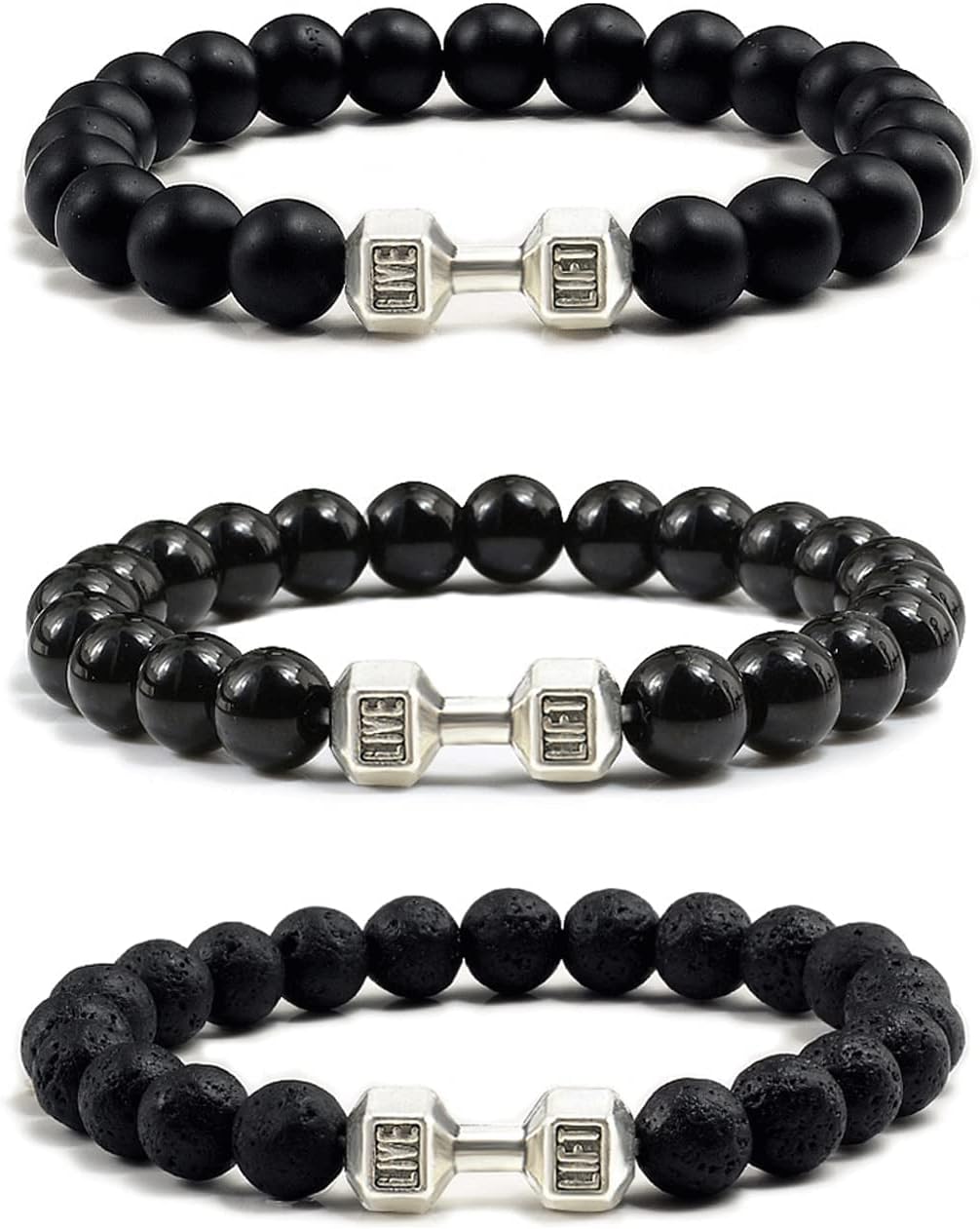 Black Dumbbell Bracelet for Men Gym Bros Bracelet Volcanic Lava Stone Adjustable Natural Stone Beads Bracelet Fitness Barbell Jewelry for Men