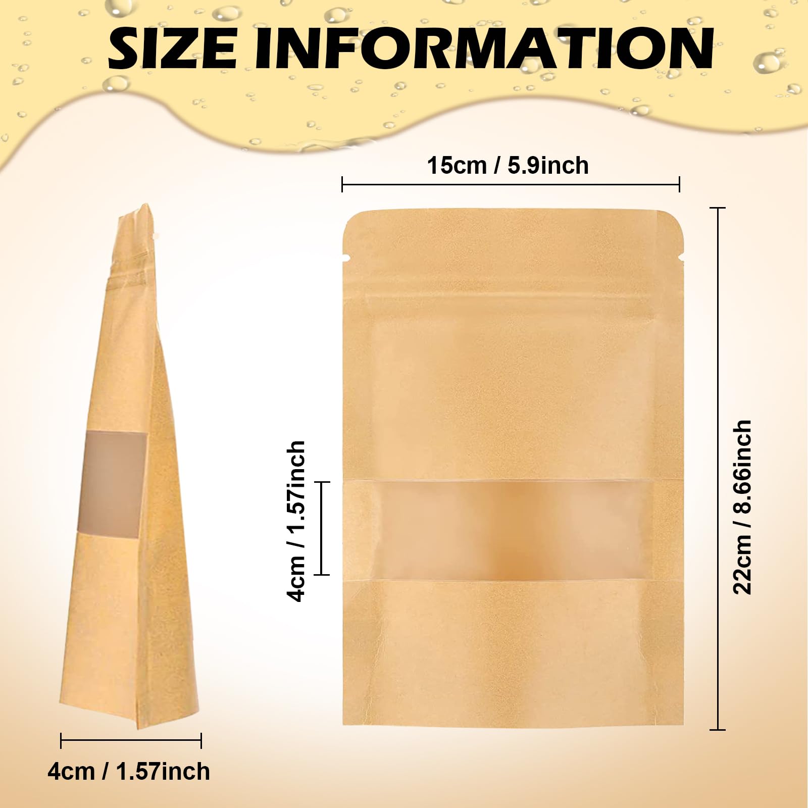 100 bolsas de papel kraft con ventana transparente, bolsas de pie de 5.9 x 8.7 pulgadas, bolsas de café, bolsas sellables para embalaje, bolsas de pie con cremallera para el hogar o el negocio