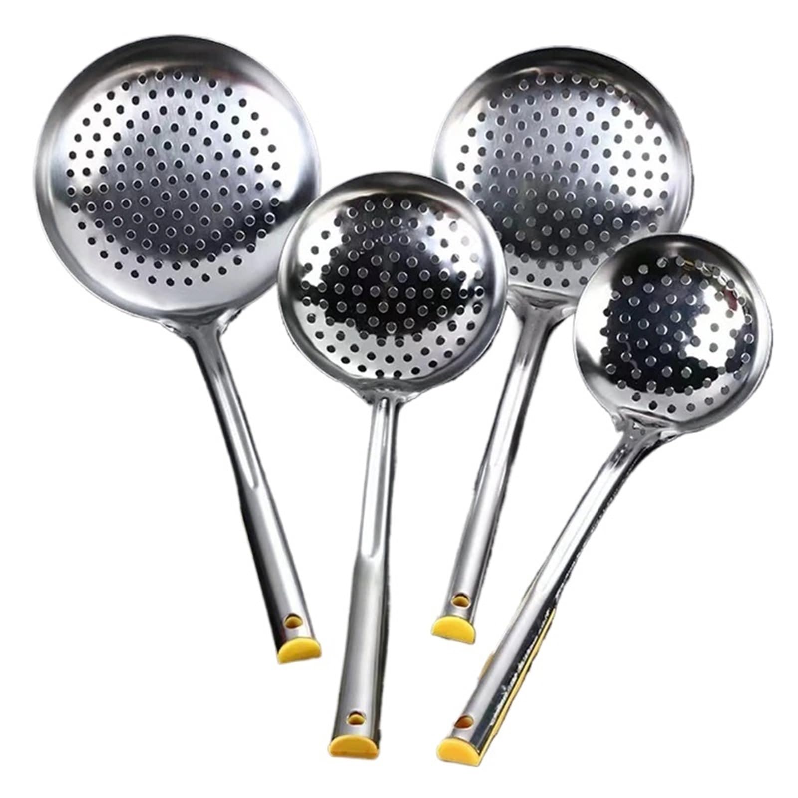 Espumadera Juego de 4 coladores Grandes de Acero Inoxidable Gruesos, cucharas filtrantes, coladores de Fideos for el hogar, separadores de Aceite, Utensilios de Cocina para Espumar