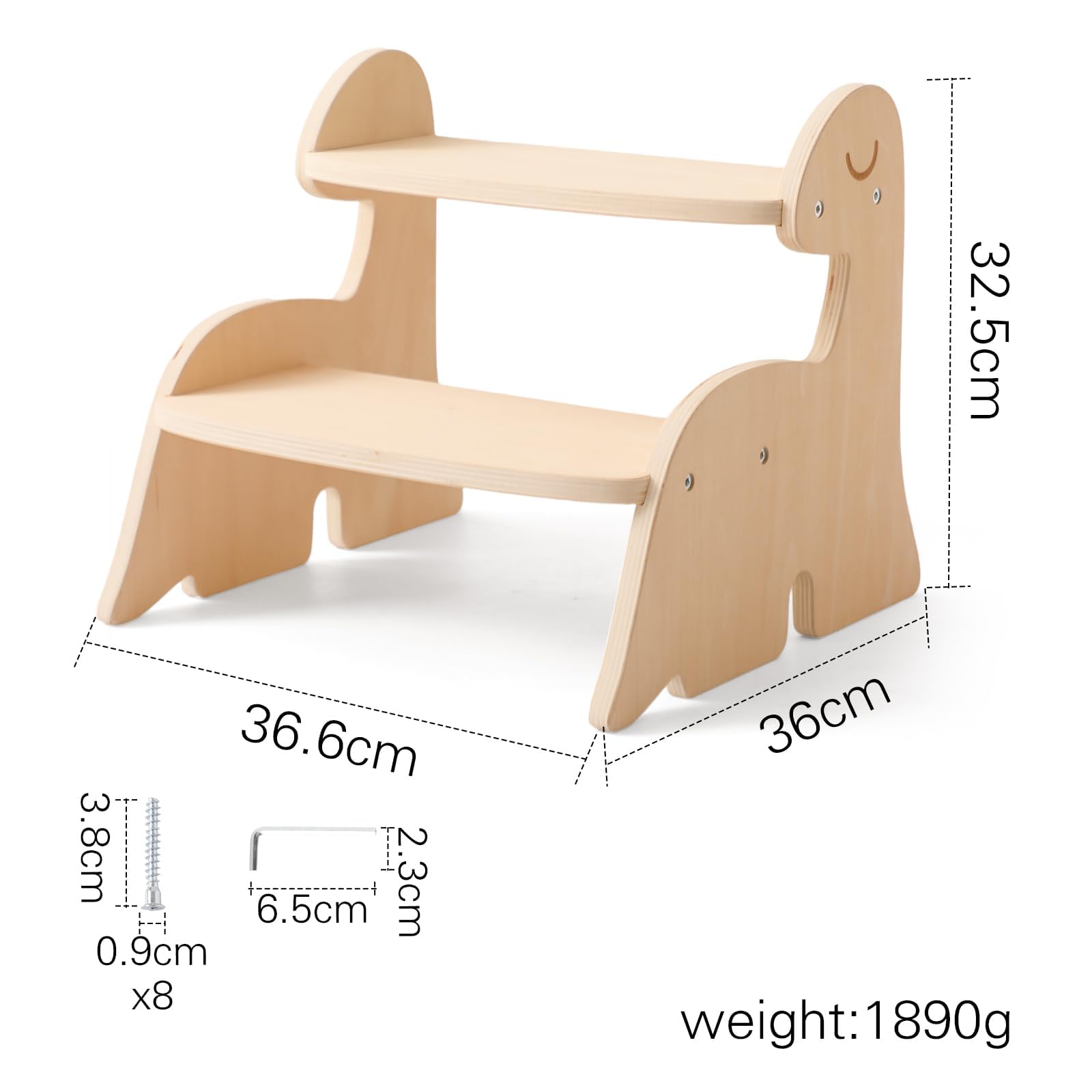 Sgabello in legno per bambini, torre di apprendimento Montessori, torre di apprendimento per bambini, dinosauro, sgabello a 2 livelli, mobili per bambini con animale, dinosauro