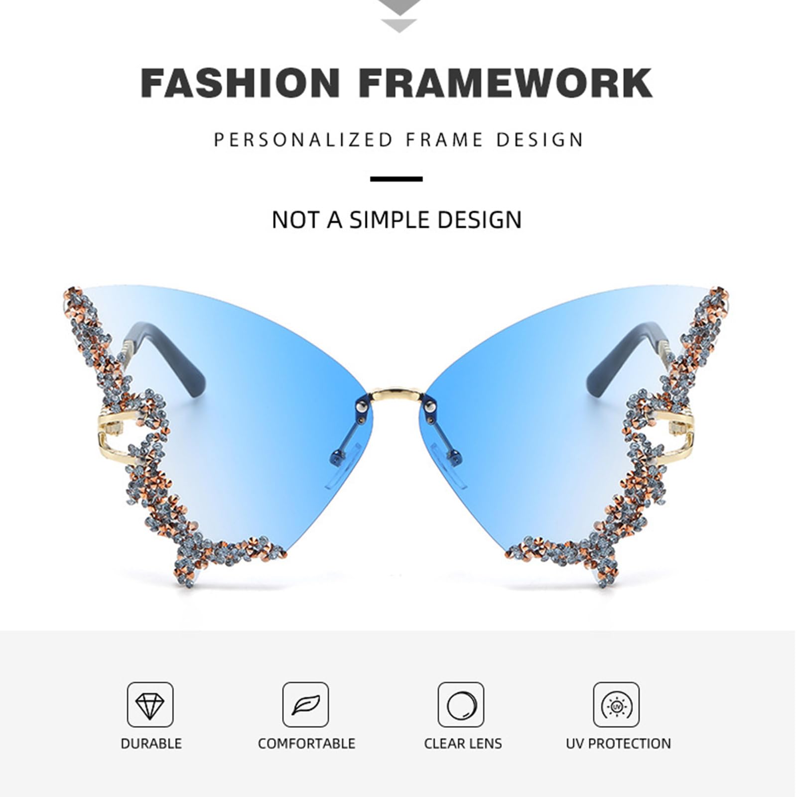 Amazon.com: Bling Sunglasses Butterfly Glasses Diamond  display picture 1
