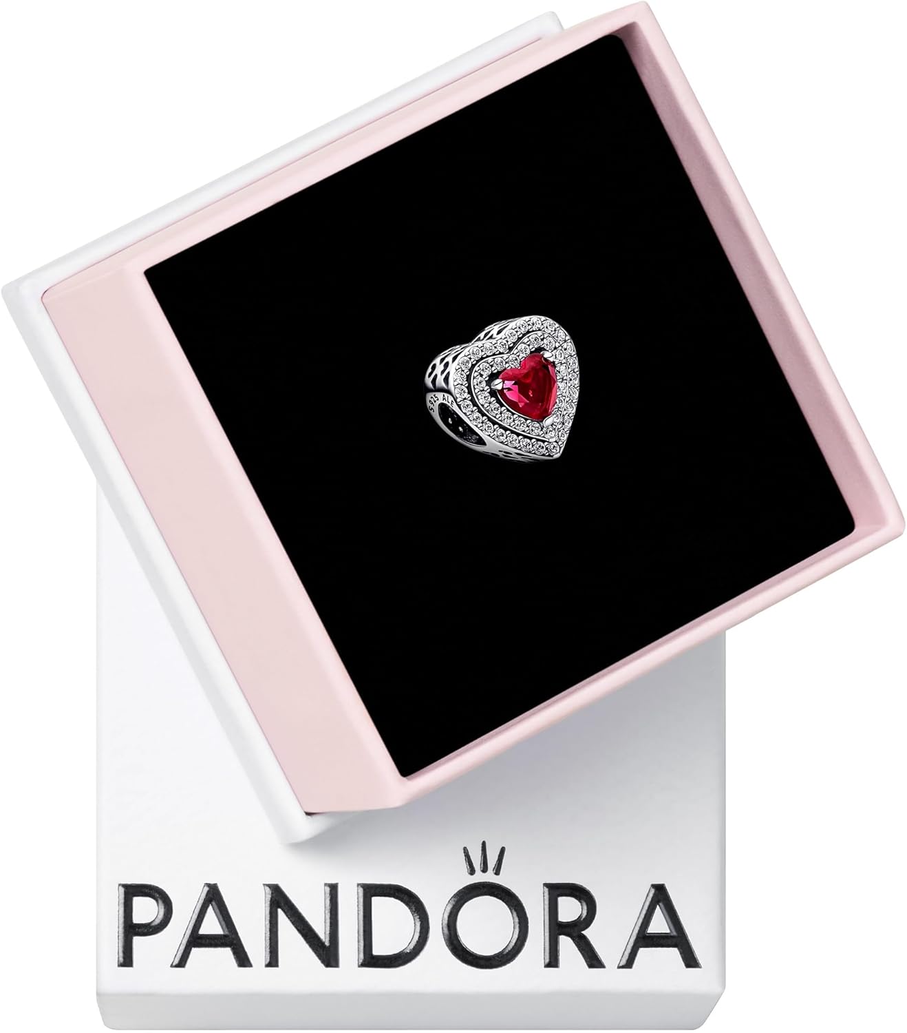 PANDORA Sparkling Red Leveled Heart Charm - Compatible Moments - Stunning Women's Jewelry - Gift for Her - Sterling Silver & Man-Made Crystal - With Gift Box