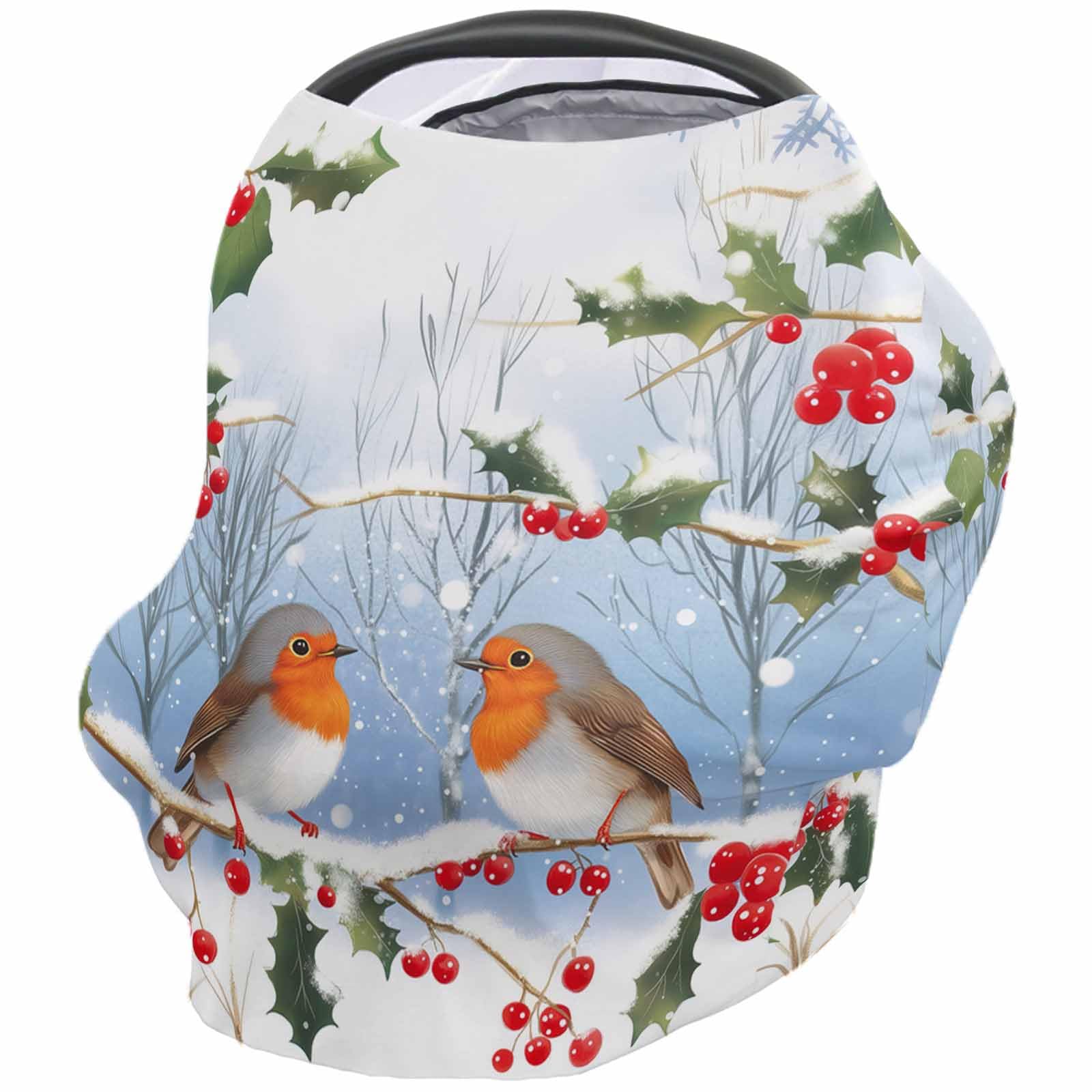 Nursing Cover for Breastfeeding Scarf, Watercolor Pine Branch Leaves Red Berries Baby Car Covers Super Soft Multi Use for Canopy Shopping Cart Cover Blanket Stroller Cover