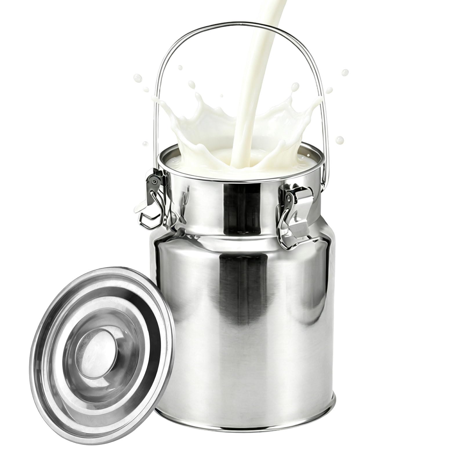 Aizyrlyr One Color Stainless Steel Milk Can, Airtight Milk Pail Transport Bucket With Lid & Handle, Food Container For Farm, Coffee Shop, Kitchen & Camping,11L 22X30cm