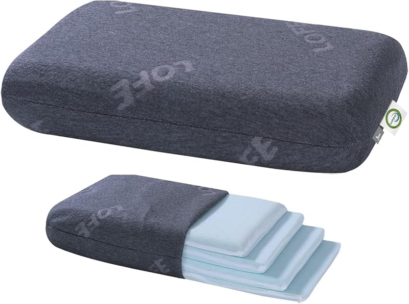 Adjustable Memory Foam Pillow for Side Sleeper,CertiPUR-US Neck Pillow | 4 Heights from 1.2 to 4.8in, Cervical Pillow for Neck Pain Relief, Thin Pillow for Back/Stomach Sleepers,Removable Pillowcase
