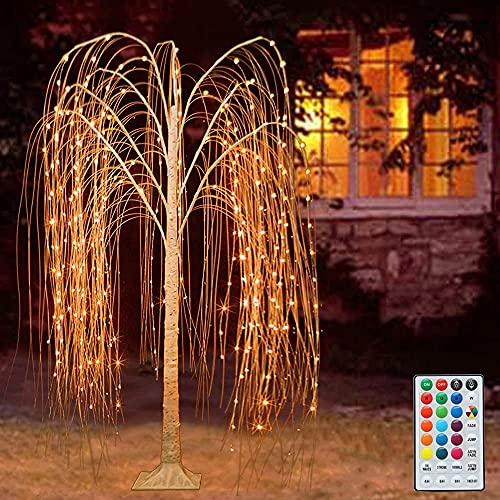 Pooqla 288 Led 6Ft Colorful Lighted Willow Tree, Rgb Led Tree With Remote, Willow Tree With Multicolored String Lights For Indoor Outdoor Halloween Christmas Party Home Wedding Garden Decoration #TOP2