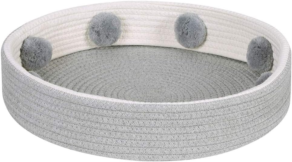 Round Cat Bed Basket Nest Cotton Rope Woven House Nesting, Washable Cat Beds Resistant Scratcher Scratching Scratch Mat Pad for Puppy Small Dogs Pet