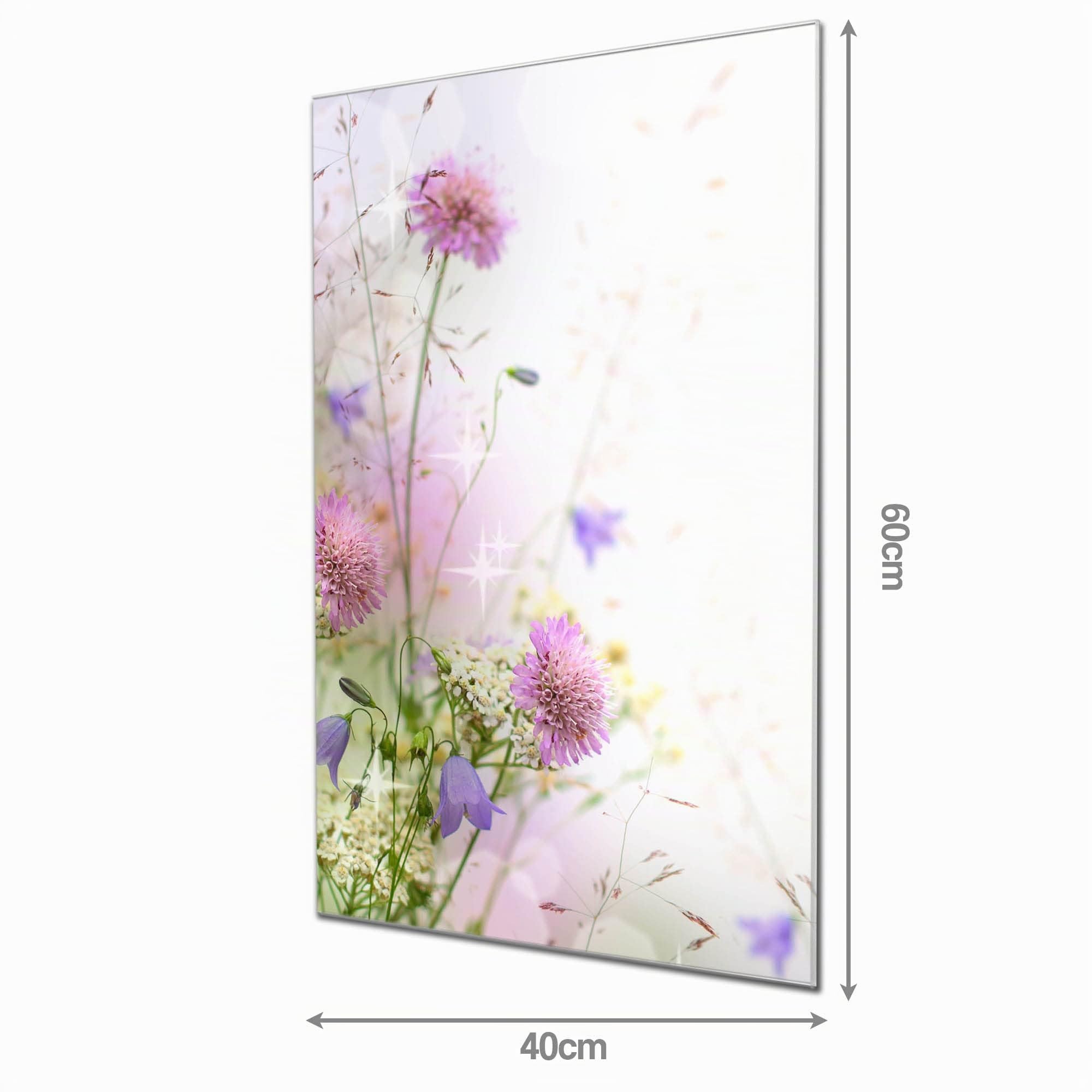 banjado Magnettafel aus Glas 40x60, Blumenmotiv, beschreibbar | Florale Glas-Pinnwand für Notizen und Fotos, mit Motiv Glitzernde Wiese aus der Pflanzenwelt