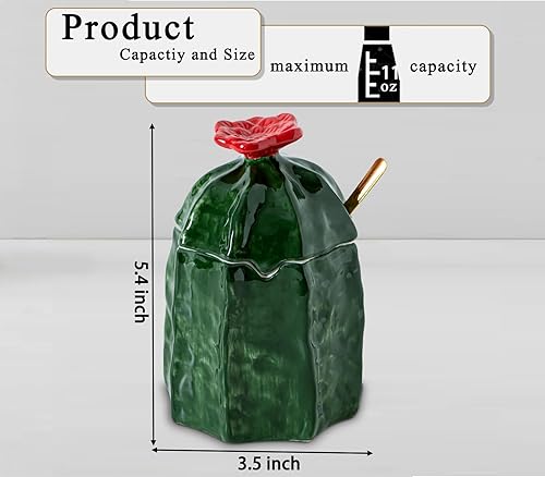 Miniatura 6 de Azucarero de cactus con tapa y cuchara Tarro de azúcar de cerámica Plato de azúcar blanco con tapa Azucarera  Decoración en relieve Elegante y