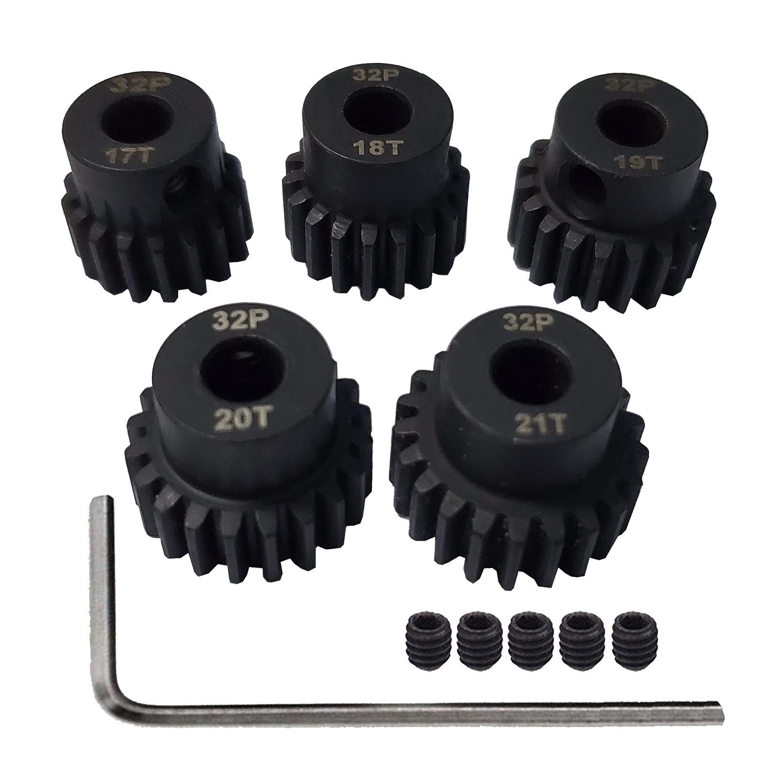 AMOGOT Metal Steel 32P Pinion Gear Sets 17T 18T 19T 20T 21T with Hex Key for 5mm Shaft RC Brushless Brush Motor RC Car Upgrade Part