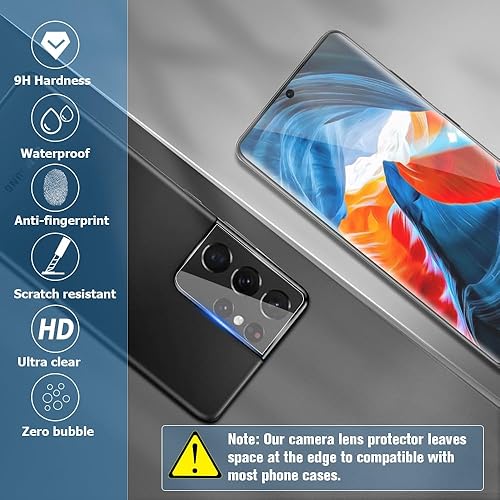 Miniatura 7 de 2+2 Pack Galaxy S21 Ultra Screen Protector with Camera Lens Protector, Fingerprint Support, 9H Tempered Glass, HD Clear Scratch Resistant for