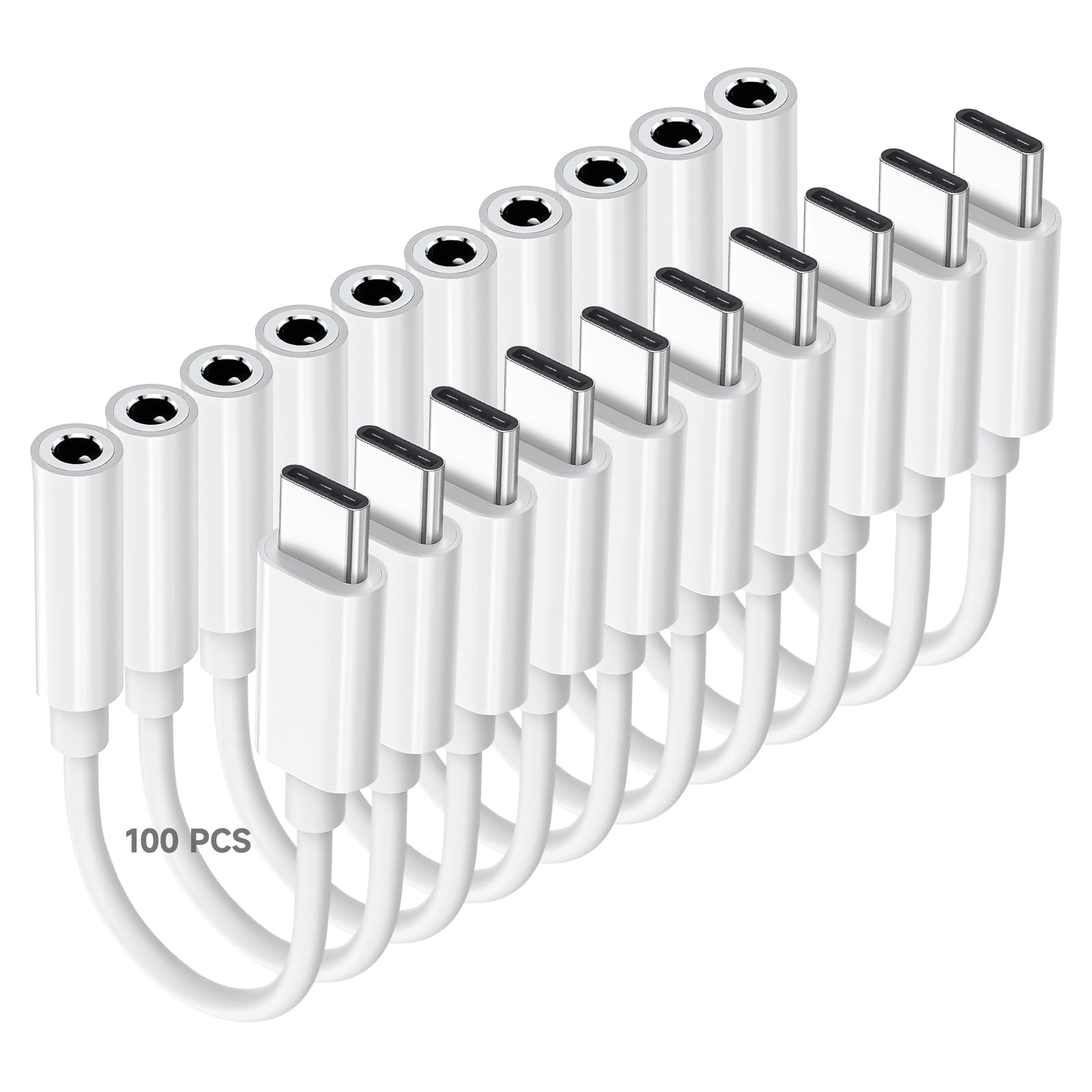 Criello Adaptador USB C a conector de auriculares de audio de 3,5 mm | Cable de audio auxiliar tipo C compatible con iPhone 17/16/15 Pro/Max/Plus, iPad, MacBook, Samsung Galaxy (paquete de 100)