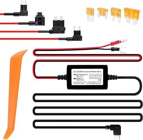 Kit de cable de cámara de tablero USB C de 9.68 pies - 12V-30V a 5V 2.5A cargador de cámara de tablero de automóvil+4 tapones de fusible de coche de