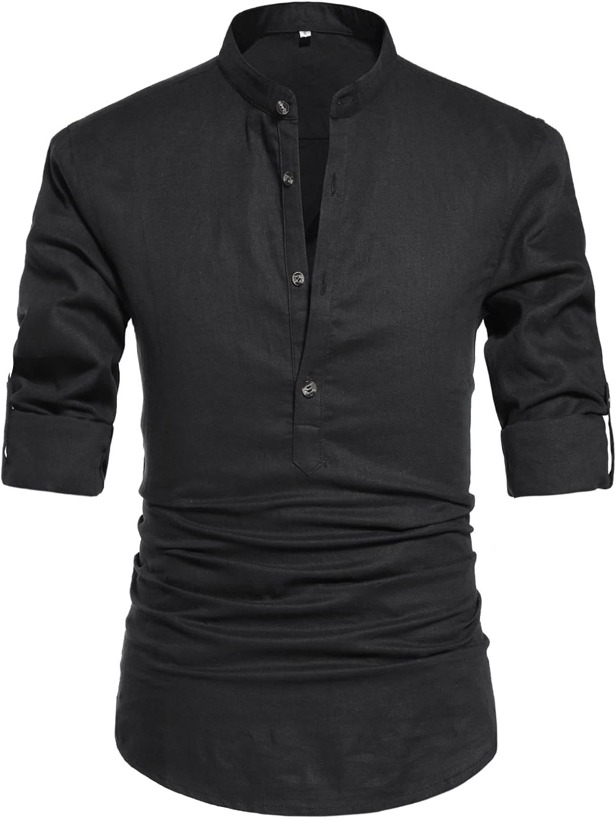 NITAGUT Men Henley Neck Long Sleeve Daily Look Linen Shirts