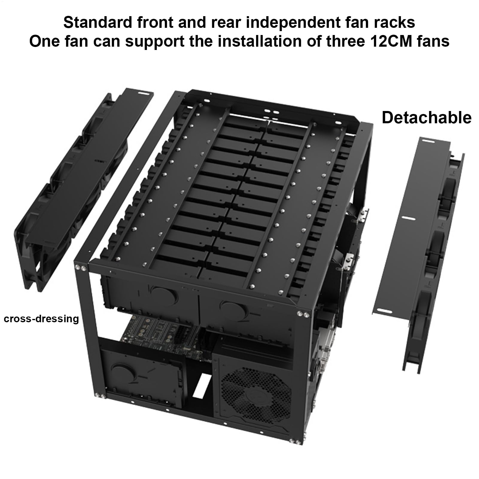 Enclosure per disco rigido impilabile – Custodia a aperto, archiviazione a | 24 alloggiamenti, supporto scheda madre EATX | Rack modulare in metallo per server NAS, backup dati e progetti di