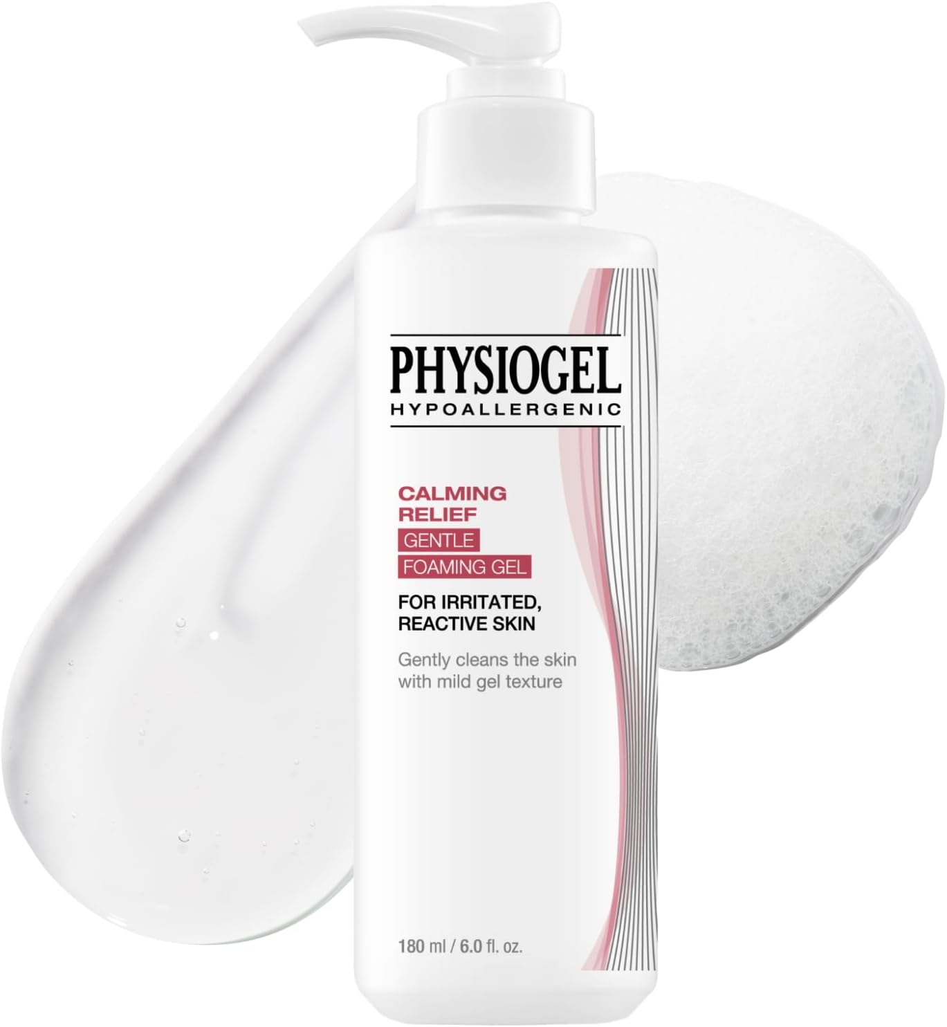 Physiogel Calming Relief Gentle Foaming Gel, Hydrating Face Wash with Ceramide, Gel-to-Foam Formula, pH-Balanced Cleanser, For Sensitive Skin, 6 fl. oz.