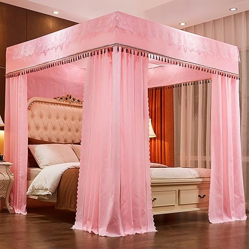 Vista 28 de Toldo de cama de 4 postes de esquina de princesa y bonita mosquitera para cama de niñas, dormitorio de adultos, habitaciones de niños; red de Vino