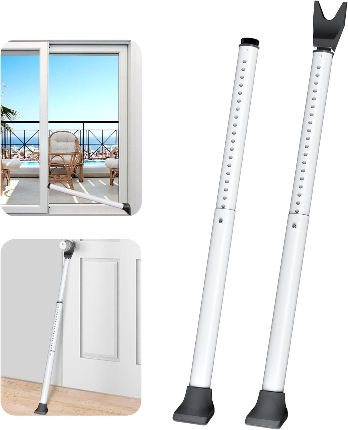 Barra de seguridad para puerta ajustable paquete de 2 – Refuerzo portátil para hogar, apartamento y viajes, tope de puerta resistente con apoyo en el suelo