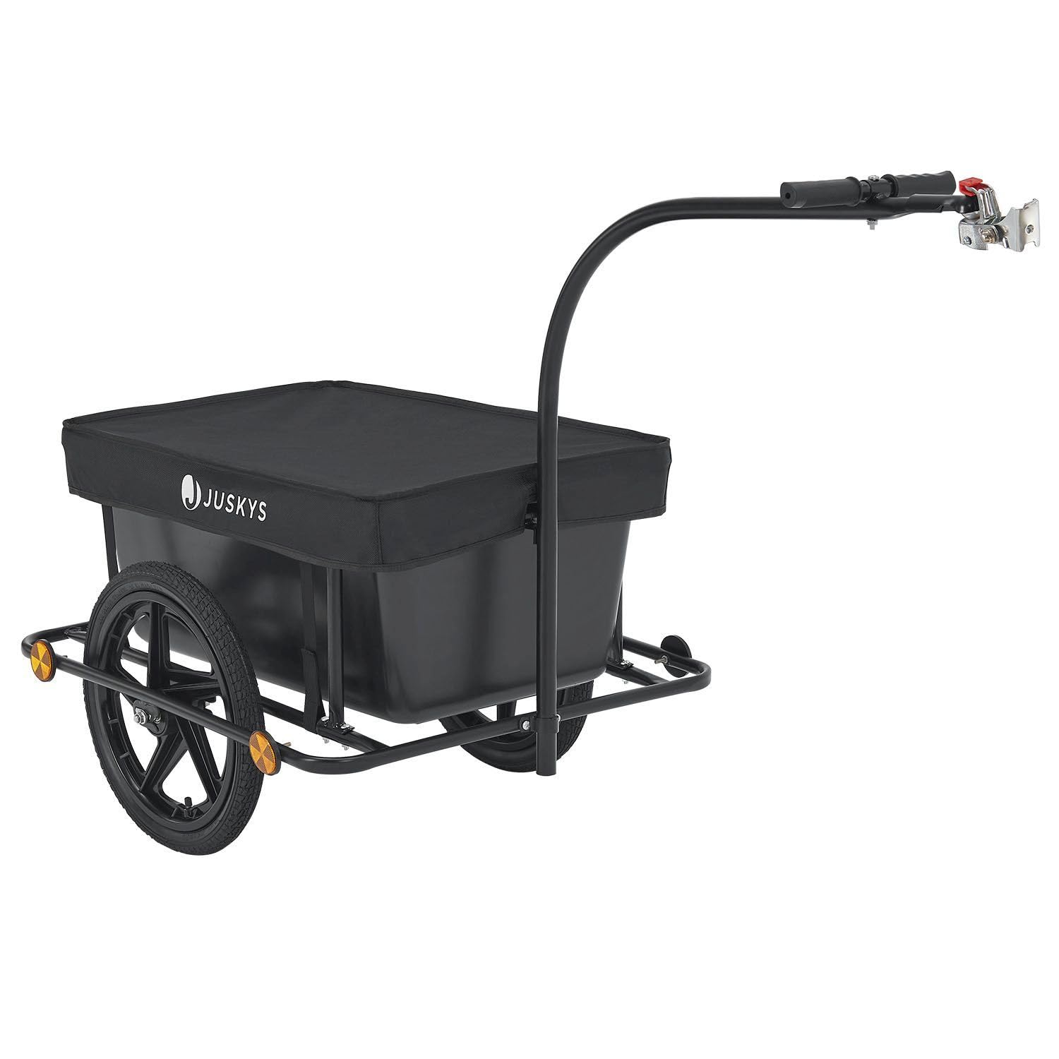 Juskys Fahrradanhänger 90 Liter - Lastenanhänger mit Kupplung, Deichsel — Anhänger für Fahrrad 40/80 kg Zuladung - Transportanhänger mit Schutzplane