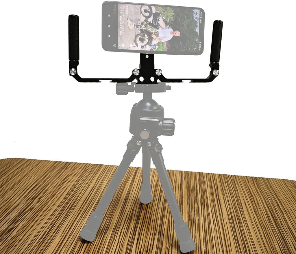 Dual-Handles Phone Cage Stabilizer Video Rig, Foldable Handheld Grip Bracket for Smartphone Handle Filmmaking Magnetic Phone Holder (with Phone Clamp)