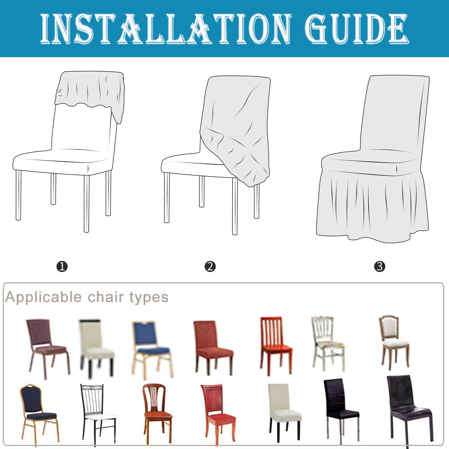 Set of 2 Dining Room Chair Slipcovers 1-Piece Parsons Chair Covers with Skirt Stretch Non Slip Washable Decorative Chair Seat Protector for Party Hotel Restaurant Ceremony Banquet (White, 2PCS)
