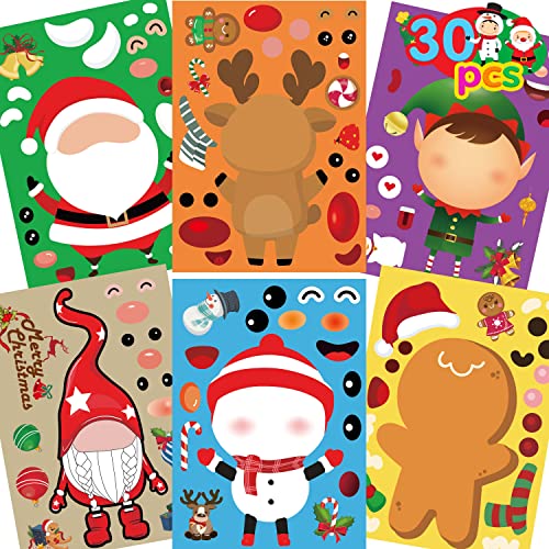 Funnlot Christmas Stickers for Kids 30PCS Christmas Stickers Christmas Game for Kids Make Your Own Christmas Stickers Christmas Activities for Toddlers Christmas Craft Kits for Kids