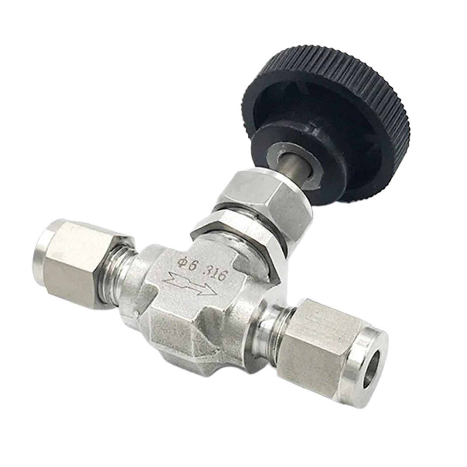 Vanne à pointeau inox SS316 compression 12mm Crane 3000 PSI contrôle débit