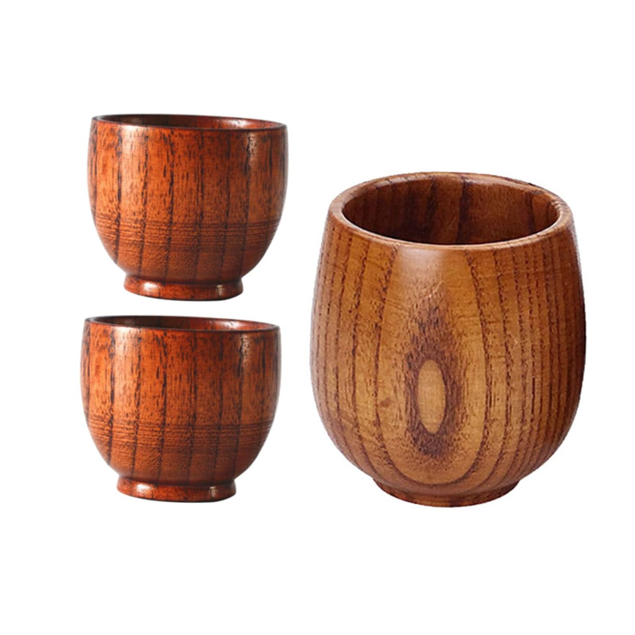 NAMOARLY Set of 3 Wood Sake Cups Natural Wood Sake Container Restaurant Water Beer Cup