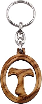 Olive Wood Tau Cross Keychain