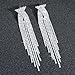 Silver Rhinestone Tassel Drop Earrings Silver Long Long Fringe Crystal Chandelier Dangle Earrings Premium Iridescent Earrings Wedding Party Prom Jewelry Gifts for Women