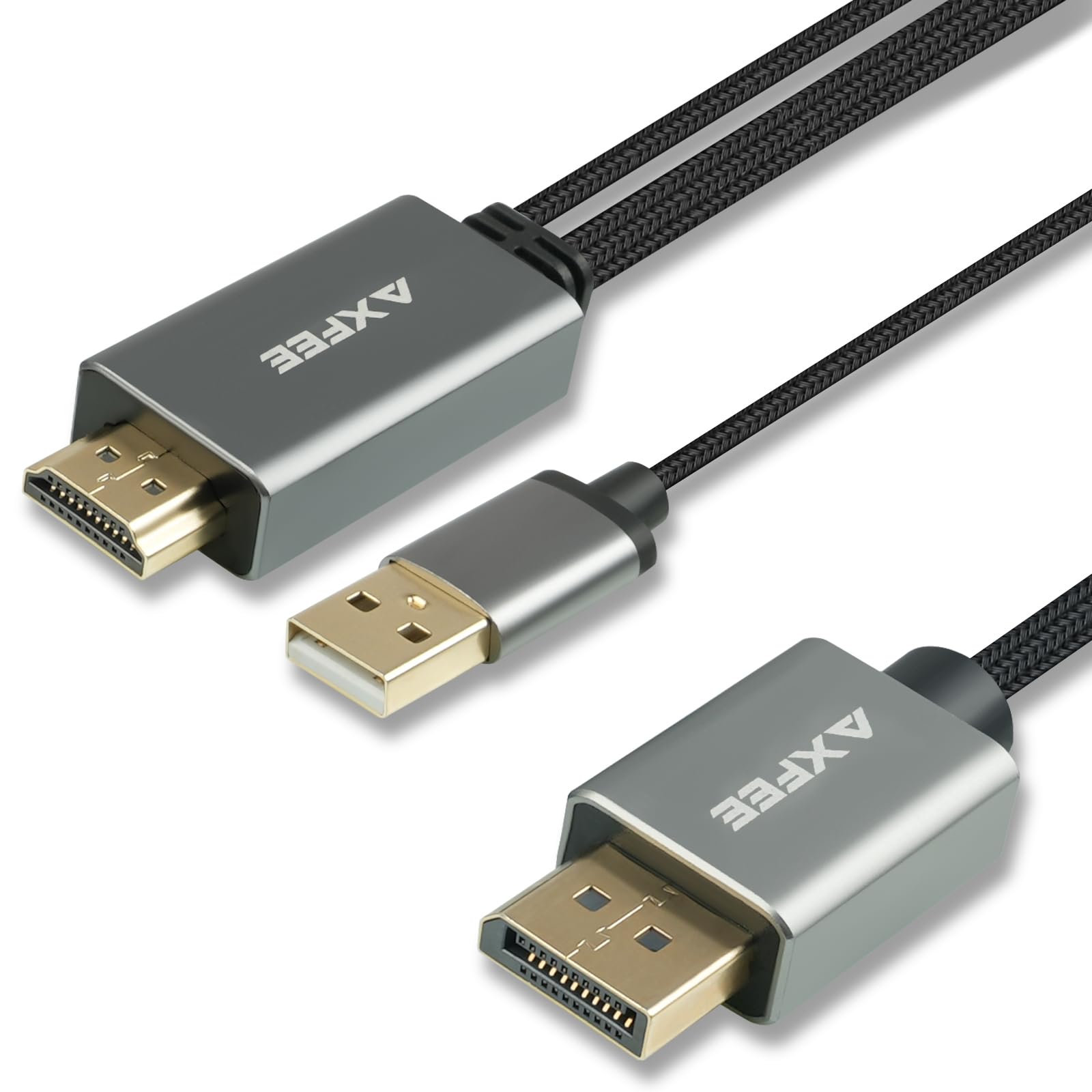 AXFEE HDMI auf DisplayPort Adapter, 1.8m 4K@60Hz Stecker Konverter, Ausgangs zu DP Eingangsadapter Kabel für PC Laptop Xbox One (360) PS5, Unterstützt 2K@144Hz 1080P@165Hz