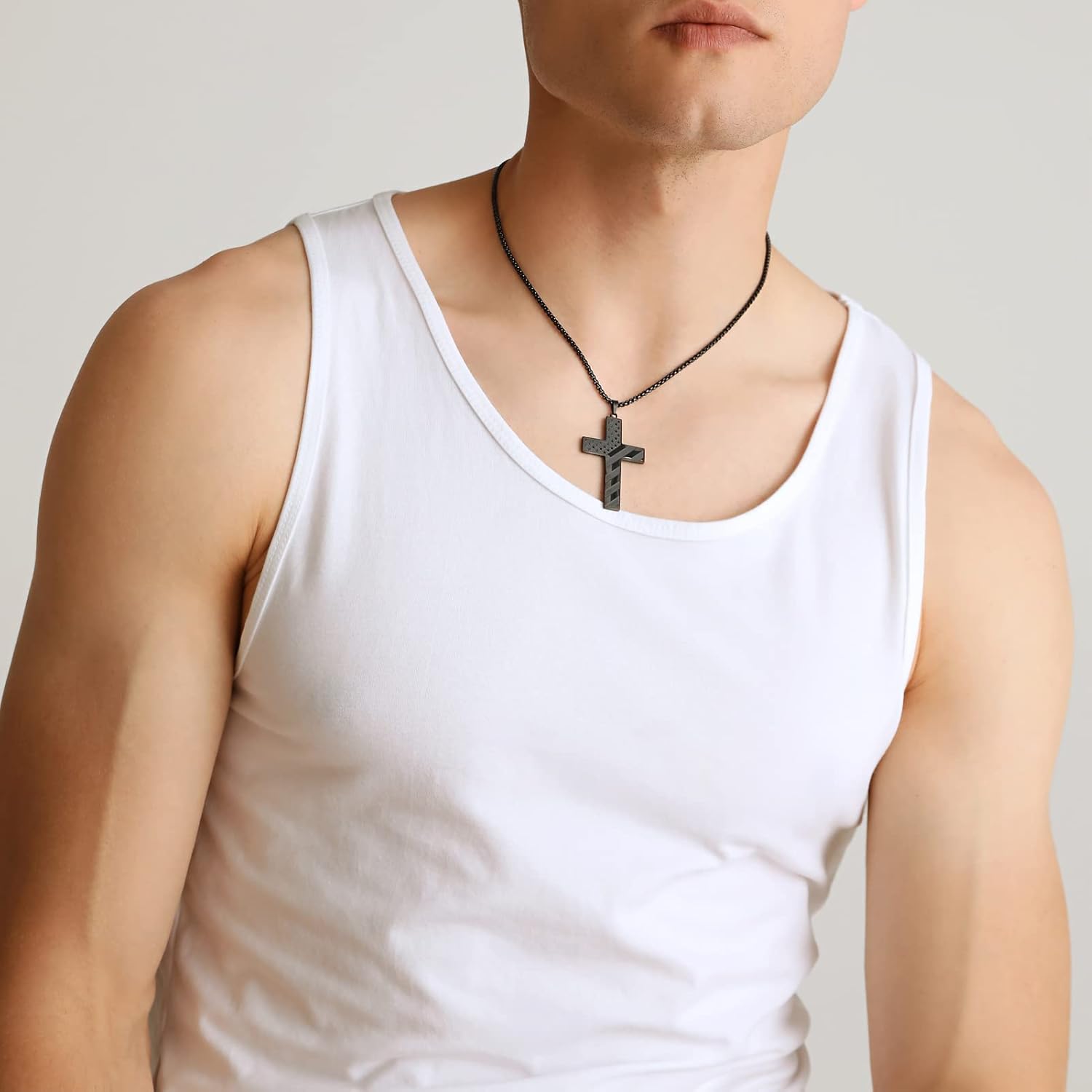 Black Cross Necklace for Men Stainless Steel 18K Gold Silver Plated American Flag Pendant Bible Verse Cross Necklaces Jewelry Gifts 18"-24" - Image 4