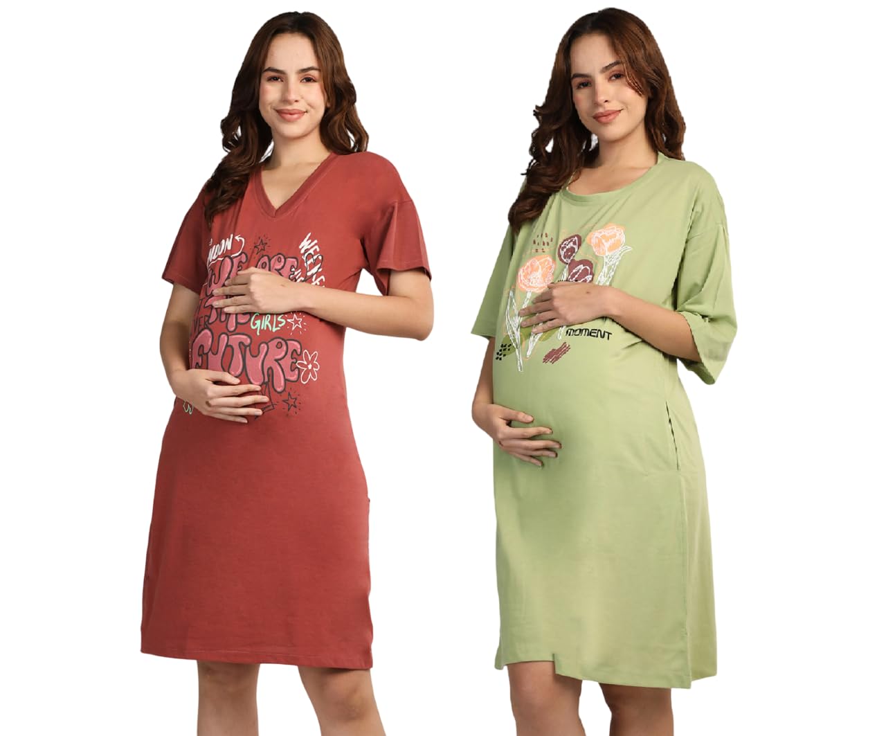 Combo Mom T-Shirt Dress | Night Dress | Loose Fit | Pre and Post Pregnancy(Pack of 2)-image-8