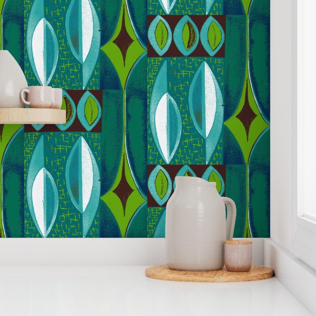 Spoonflower Peel & Stick Wallpaper 6ft x 2ft - Mid Century Modern Tiki Retro Mod Custom Removable Wallpaper