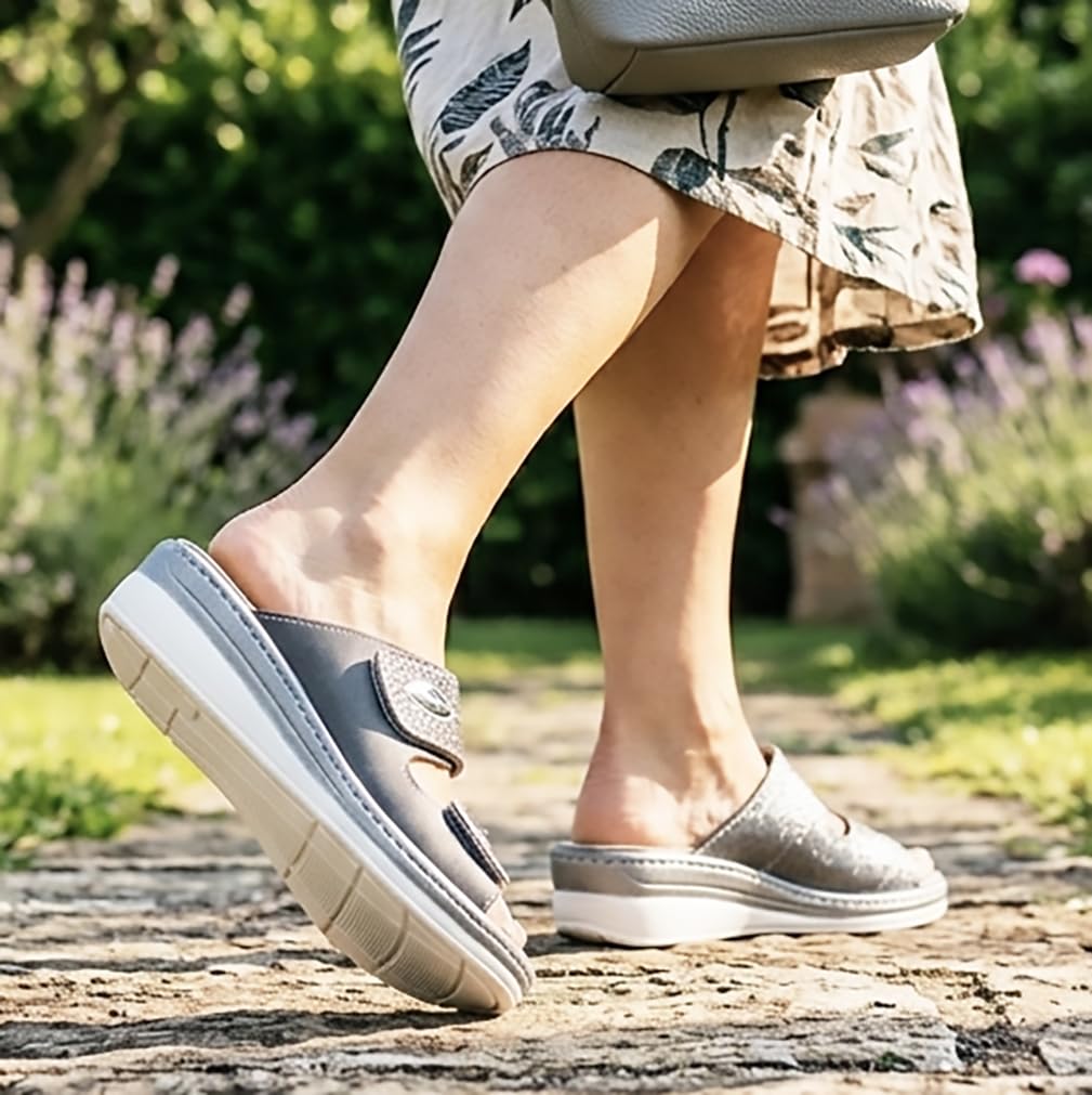 Ciabatte DONNA ecopelle regolabili a strappi eleganti COMODA LADY plantare estraibile in vera pelle - made in Italy