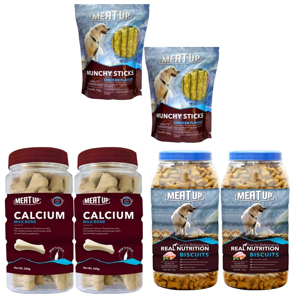 Meat Up Munchy Sticks, Chicken Flavour, Dog Treats, 700 g (Buy 1 Get 1 Free) & Chicken Flavour Real Chicken Biscuit, 1kg & Calcium Bone Jar, Dog Supplement Treats - 240 g, 30 Pieces (Buy 1 Get 1 Free) (B0BDS2NKNH) Amazon Price History, Amazon Price Tracker