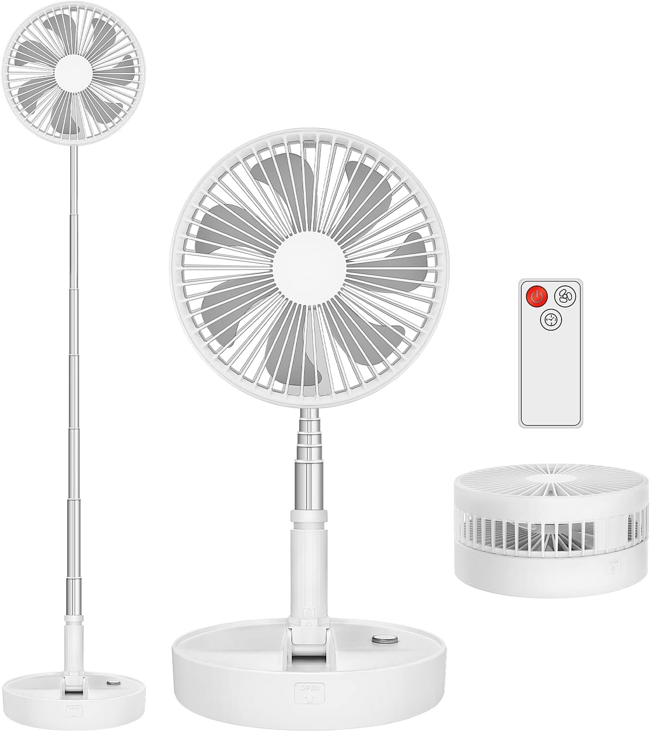 LBSTP Portable Standing Fan with Remote Control, 9 Inch Foldable Pedestal Fans, 7200mAh Rechargeable Battery USB Powered Floor Fan, Height Adjustable, 4 Speeds, Quiet Camping Desk for Bedroom