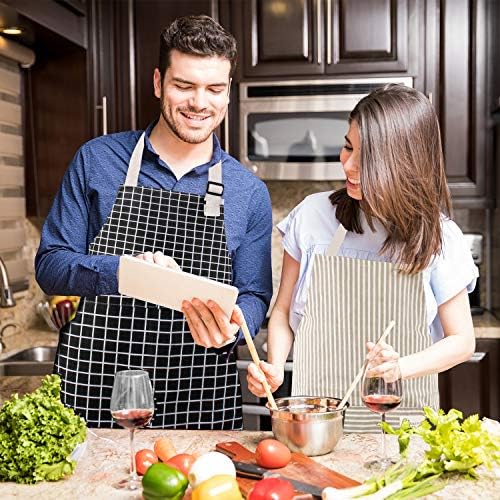 Polma Aprons, 2 Pack Cotton Linen Adjustable Bib Aprons with 2 Pockets Cooking Kitchen Aprons for Men Women