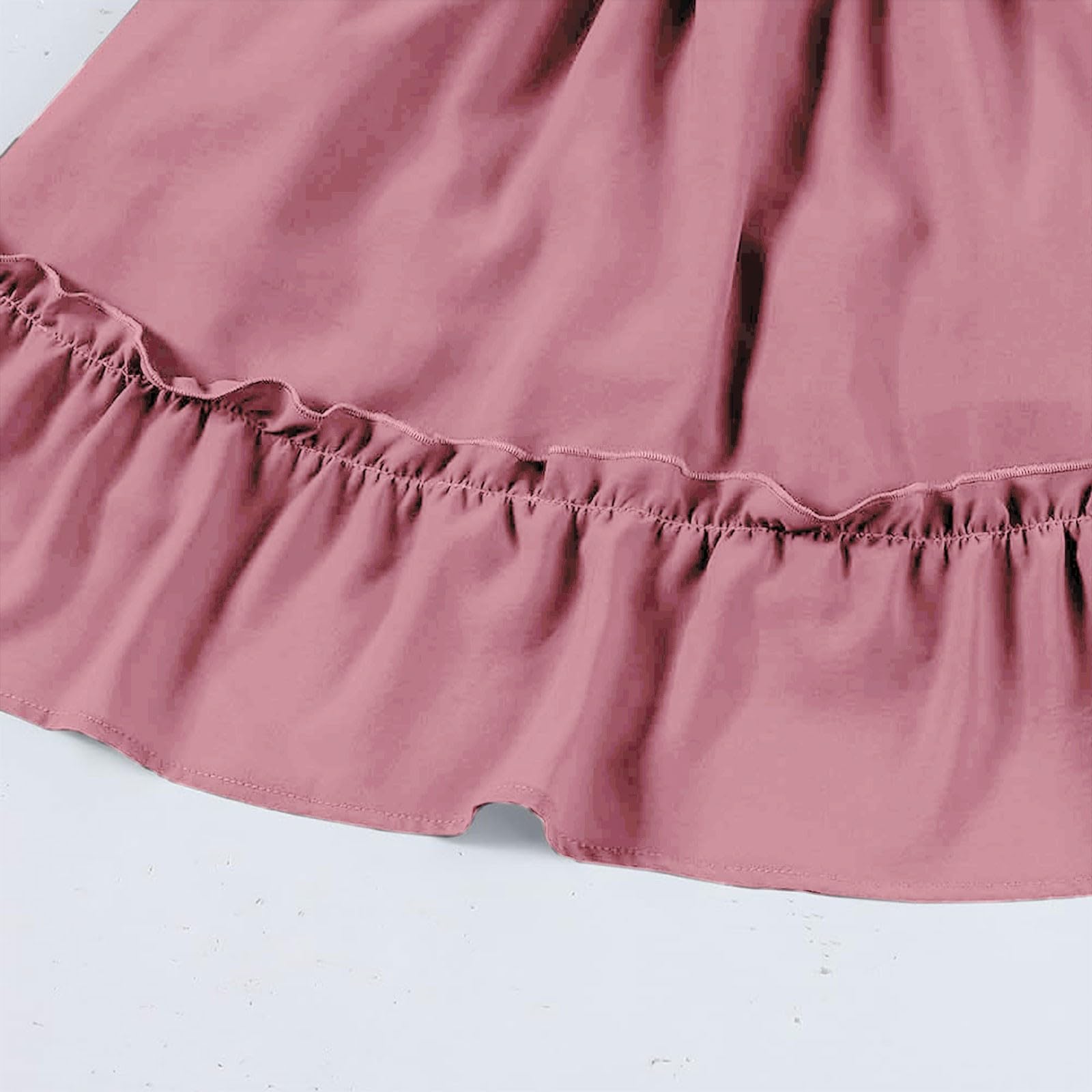 Vestito da ragazza con scollo quadrato e punto smock alto basso a maniche lunghe abito estivo per bambini casual A-Line Swing volant abiti da festa di compleanno per matrimoni
